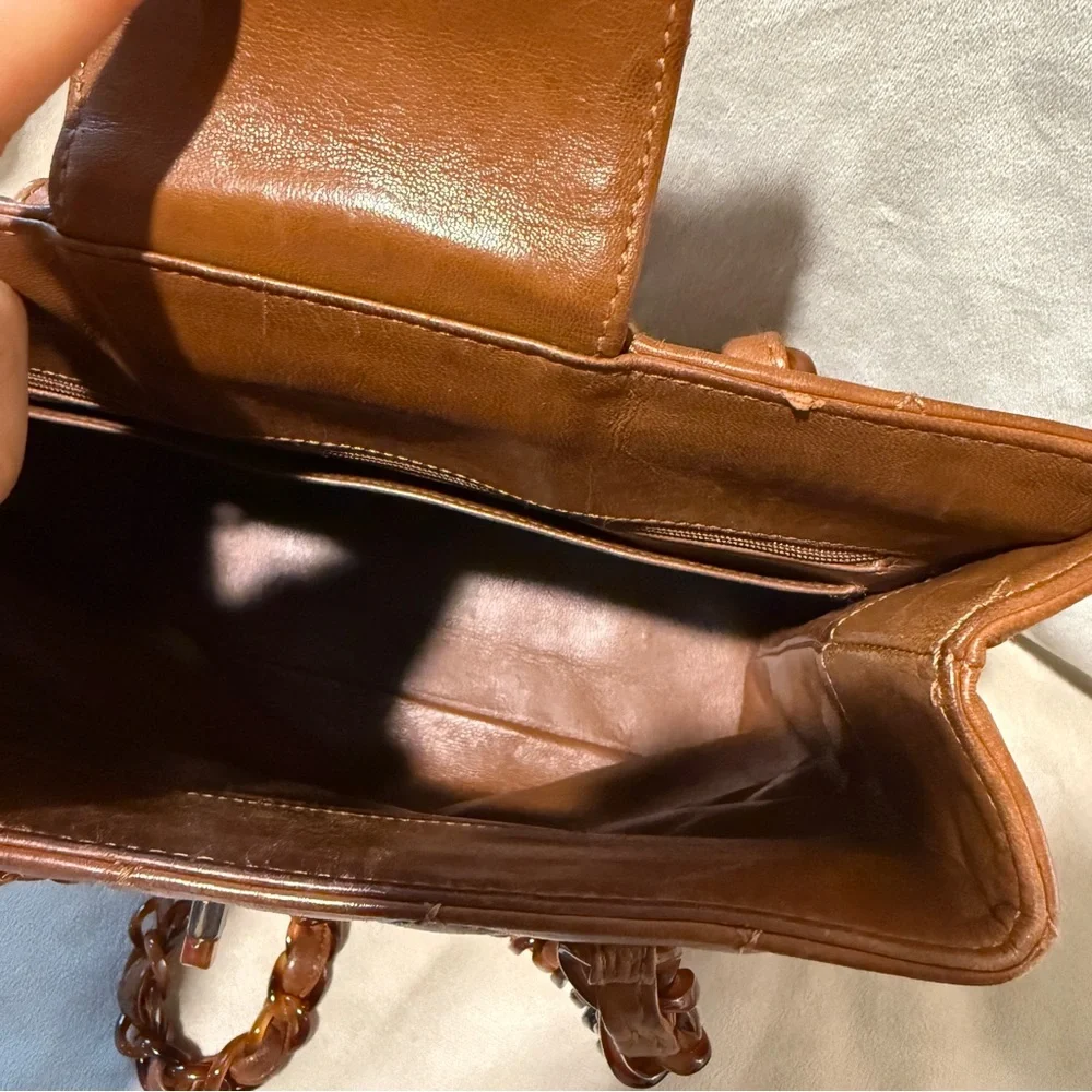 Vintage CHANEL Brown Lambskin Quilted Resin Chain Shoulder Bag 90s Rare Karl Era - Picture 12 of 16